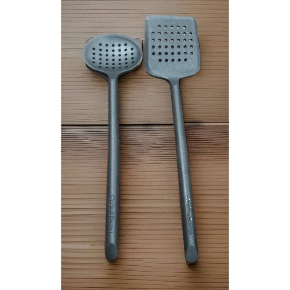 Crate & Barrel Black Silicone Utensils Set of 2 Slotted Spoon & Turner Spatula
